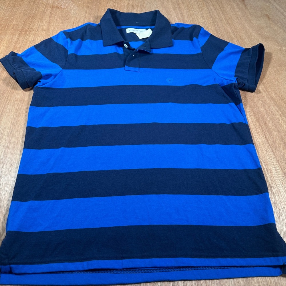 Aeropostale Polo Shirt Mens XL Blue Navy Striped Short Sleeve Cotton Blend